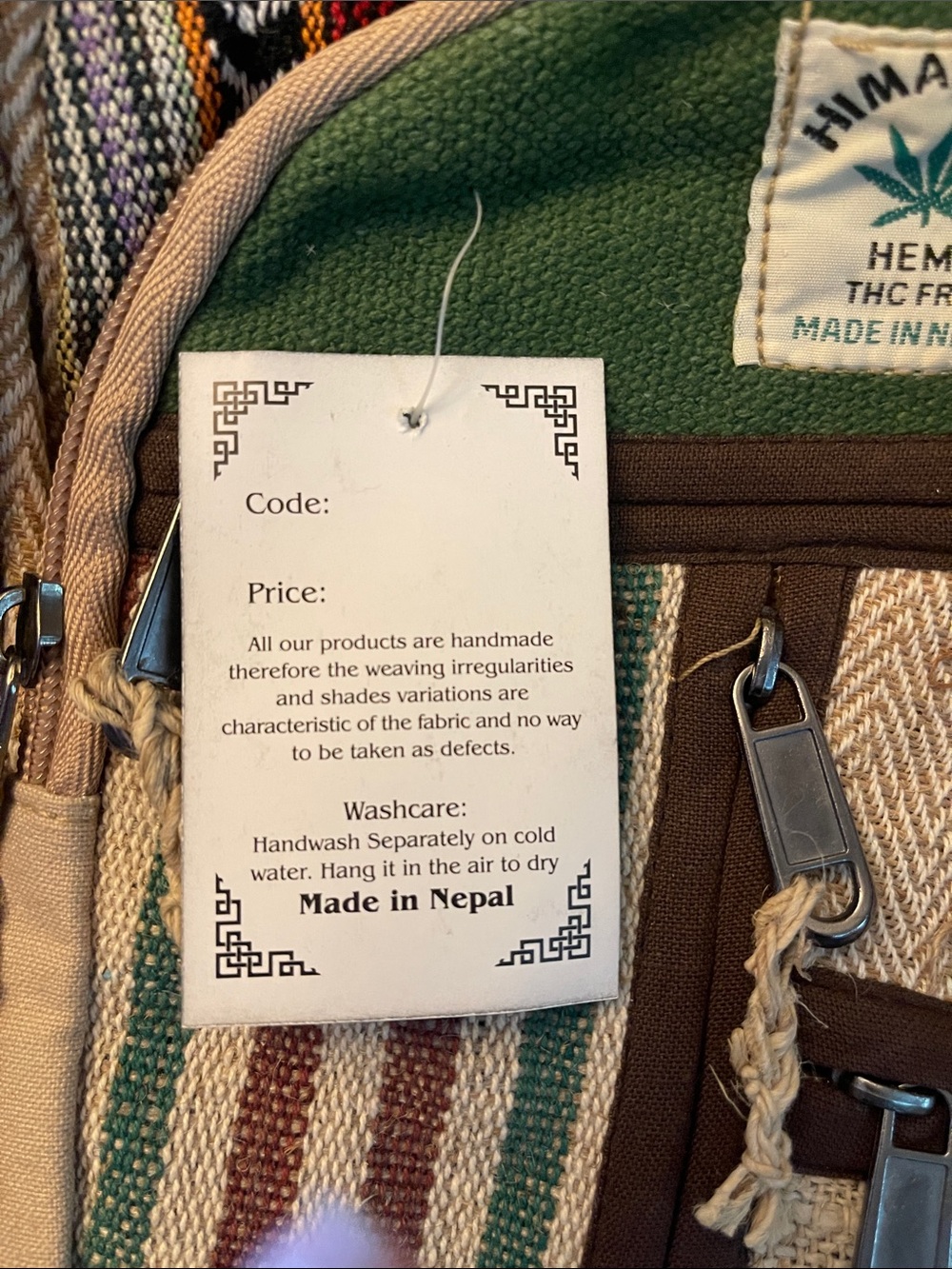 KayJayStyles Handmade Multicolor Hemp Backpack with Green Accent - Picture 2 of 8